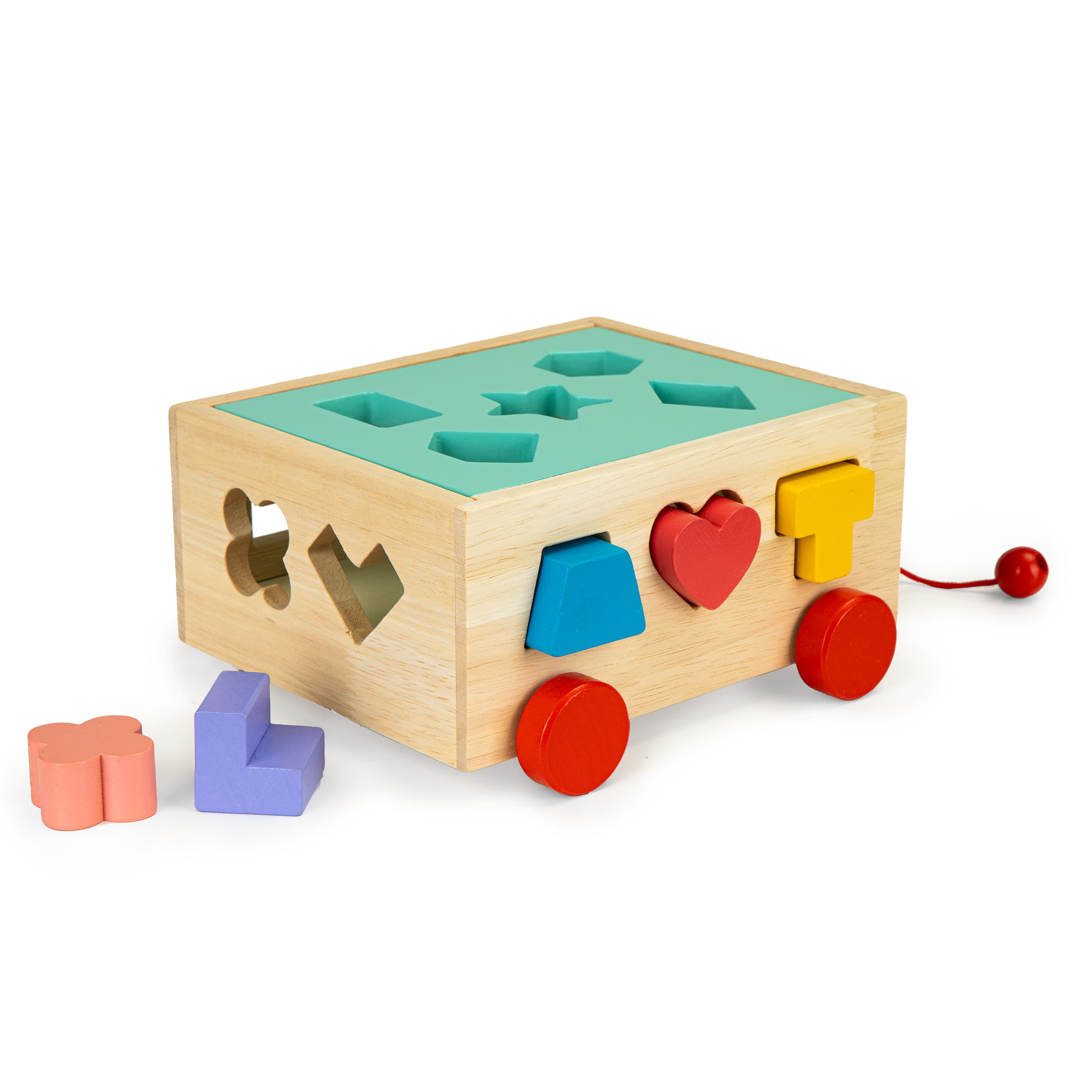 Drewniany wózek sorter z klockami kostka edukacyjna dla dzieci ECOTOYS